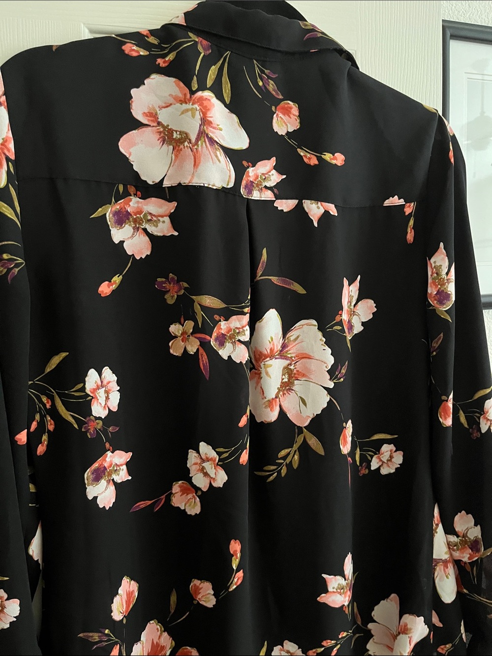 Candie's Black Floral Button-Front Shirt with Pink & Cream Blooms - Picture 3 of 5